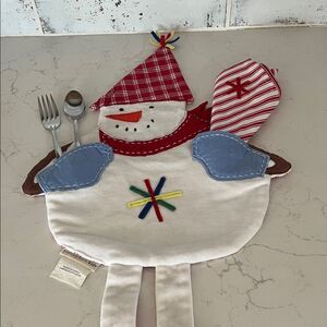 Pottery Barn Kids Snowman Table Placemats with Napkin & Silverware Holders